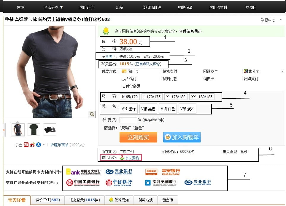 Анализ выбранного лота Страница товара на Taobao с подробной информацией