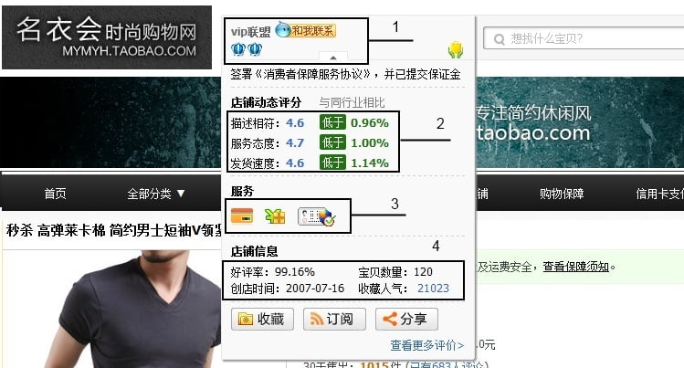 Анализ информации о продавце Страница продавца на Taobao с рейтингом и отзывами